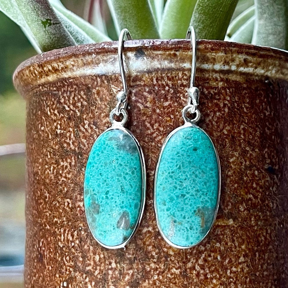 Natural Shattuckite (USA) 925 Solid Sterling Silver Earrings